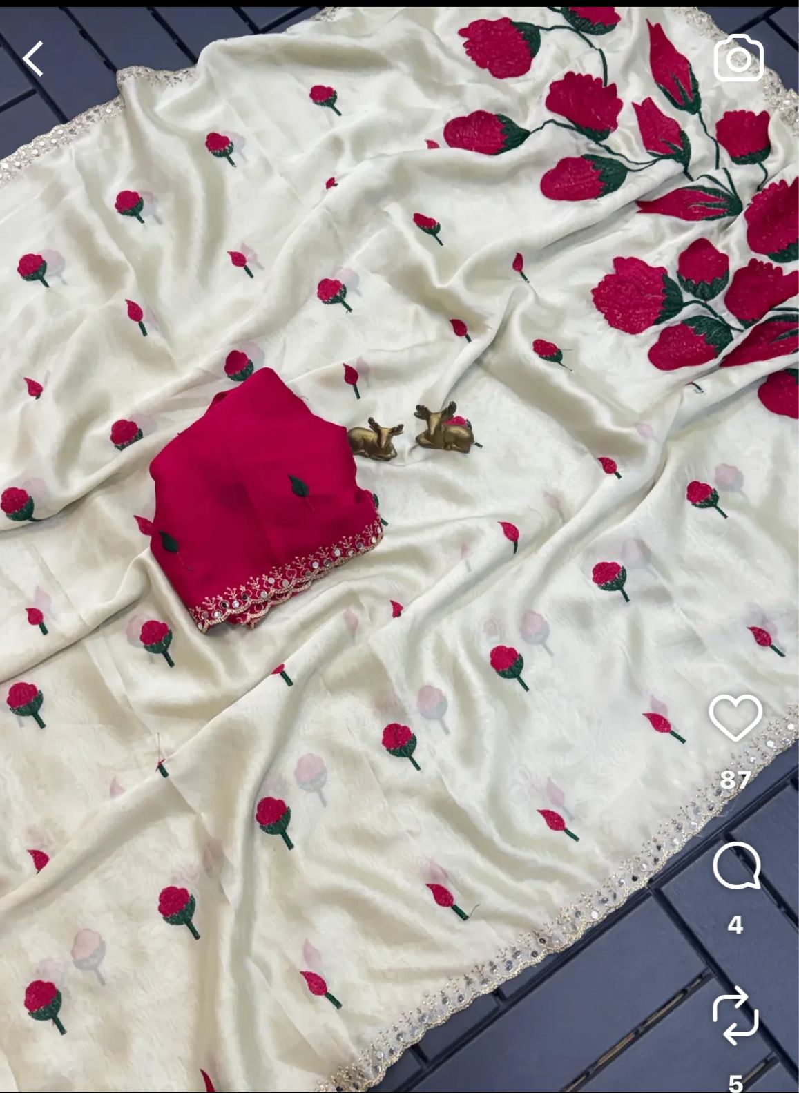 Silk Georgette Embriodery Floral Design With Contrast Blouse.